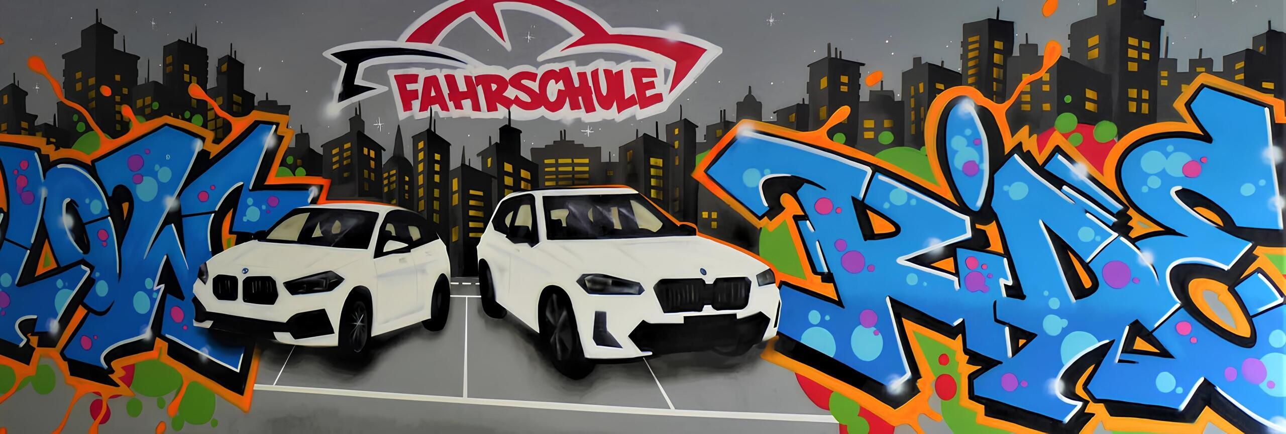 Fahrschule Lowride Graffiti auf einer Wand
